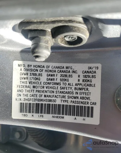 2019 Honda Civic Lx from USA, damaged, VIN 2HGFC2F69KH558650